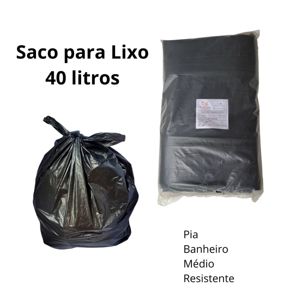 SACO PARA LIXO REFORÇADO RESISTENTE PRETO 40 LITROS - MÉDIO  BANHEIRO PCT C/ 2KG C/APROX 100 UNID