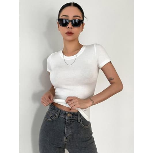 Blusa Básica Ribana Gola Redonda Feminino Moda Estilosa Moderna