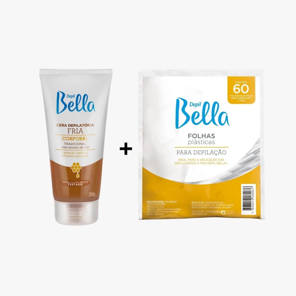 Kit Depilatório Depil Bella - Cera Depilatória Fria 200g + 60 Folhas Plásticas