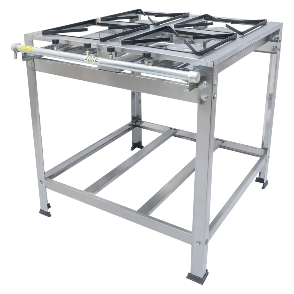 Fogão 4 Bocas Industrial Inox De Piso 30x30 Com Acessórios
