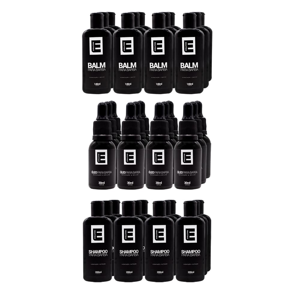 6 Balm para Barba + 6 Shampoo para Barba + 6 Óleo para Barba - Kit Barba para Revenda