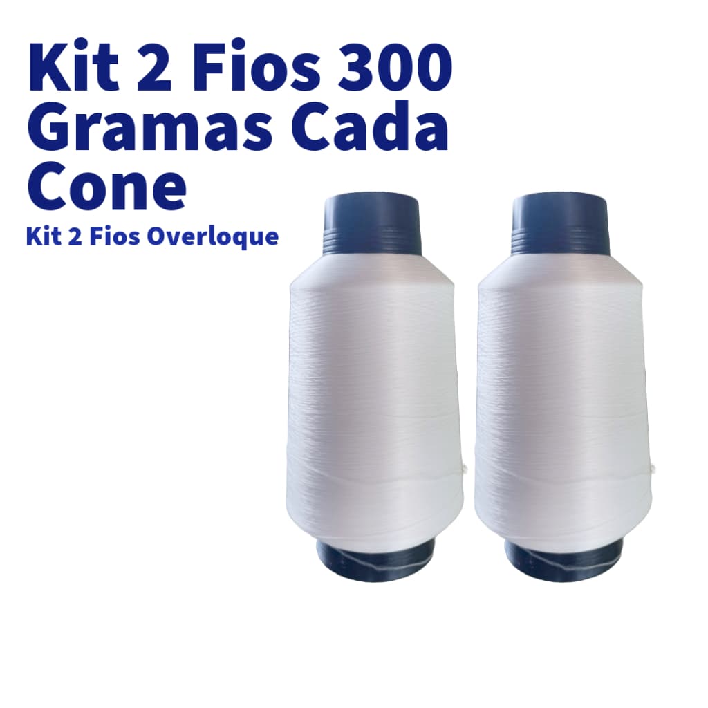 Kit 2 Fios para Overloque, 300g Cada Cone, Cor Branco, Preto