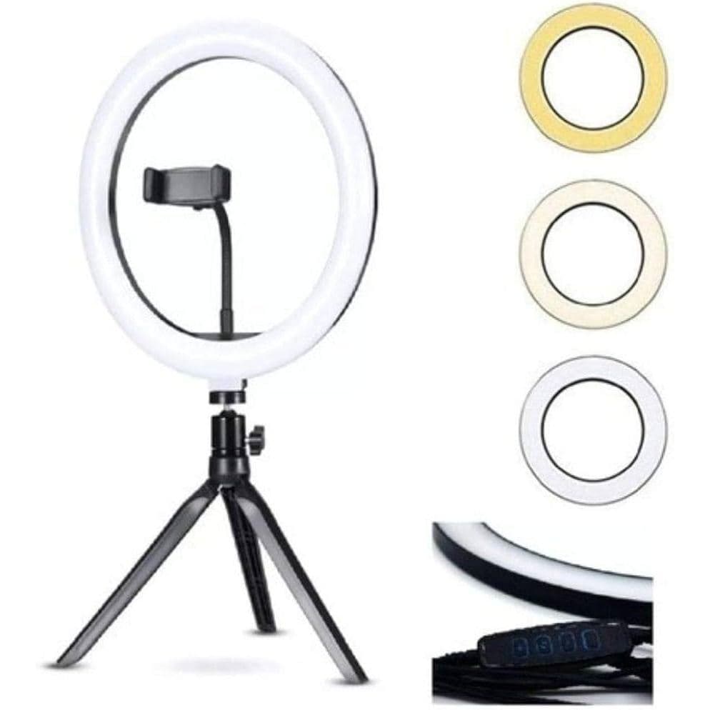 Ring Light 10 Polegadas - Autovolt G-light Kit Completo Estrutura Preto Luz branca quente suave 110V/220V