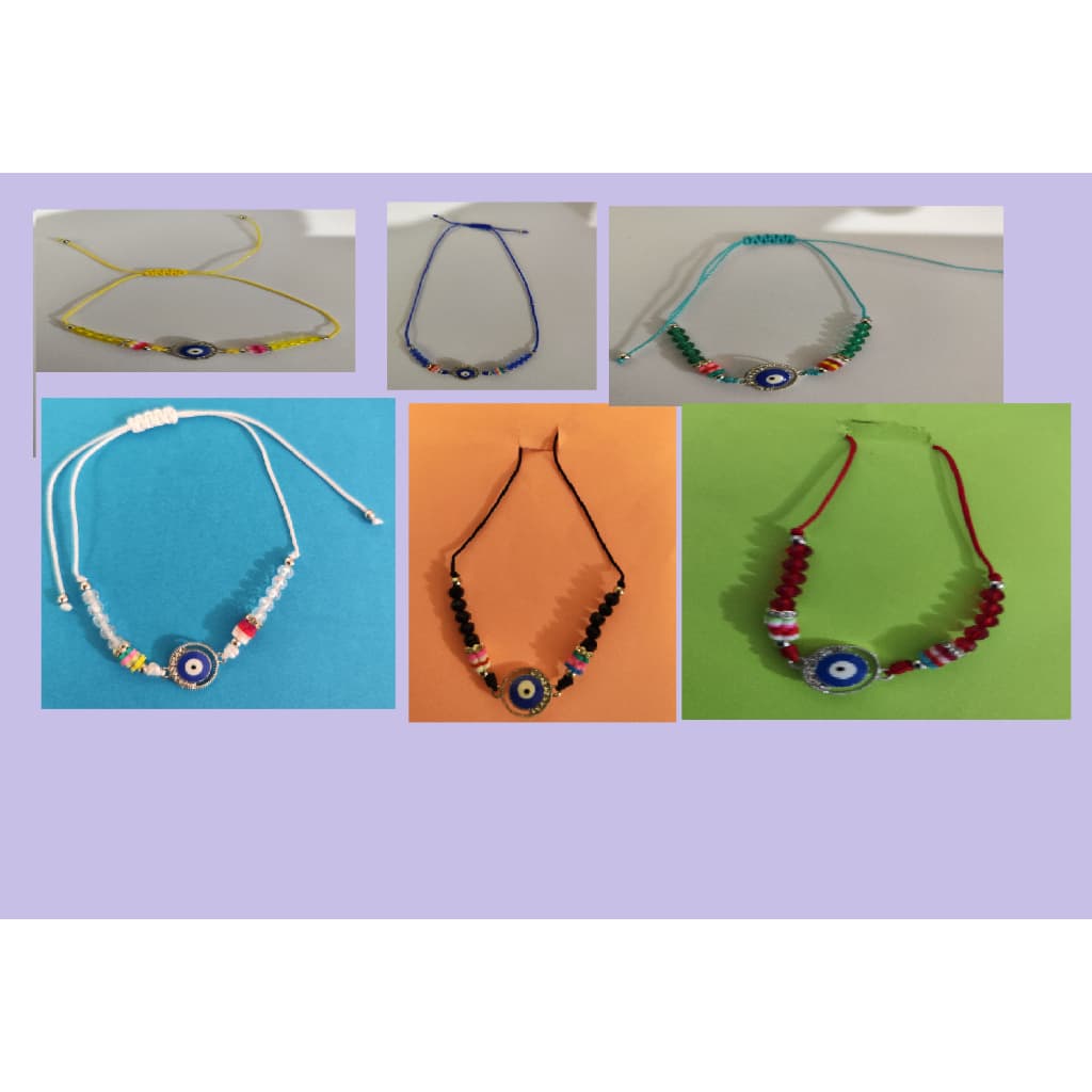 Pulseira Olho Grego Diam fio de Nylon Nasar Olho Turco  Proteção-Amuleto Pulseirinha Colorida