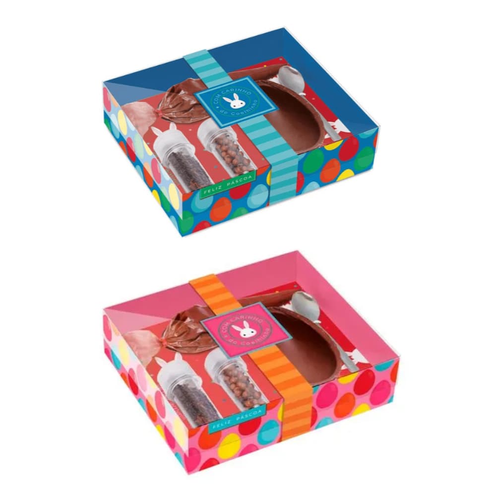 Caixa Kit Confeiteiro Ovo De Colher 100g Infantil Azul Rosa Pascoa Cromus