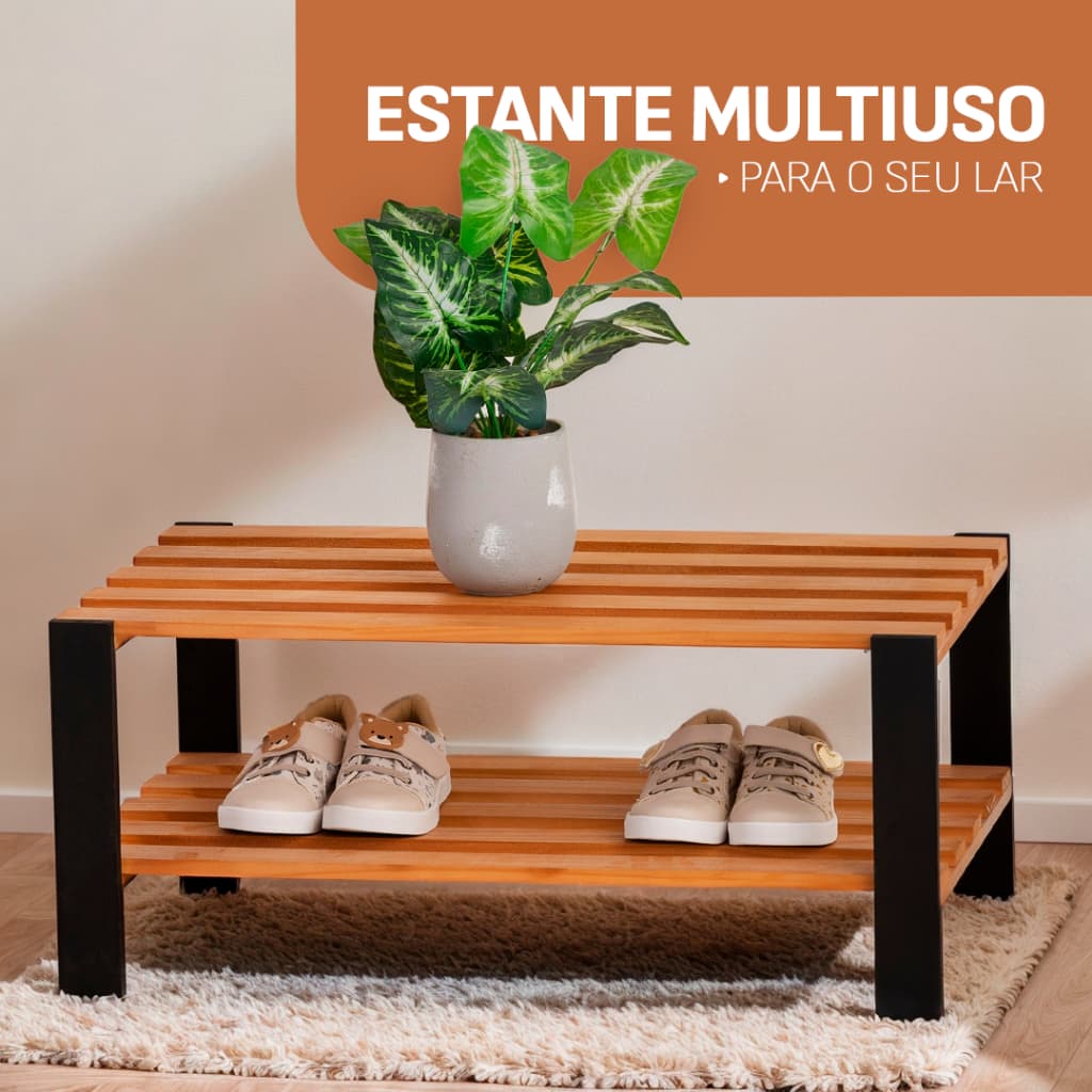 Estante Multiuso Sapateira Modelo Industrial 2 prateleiras Organizador para seu Lar Madeira Maciça