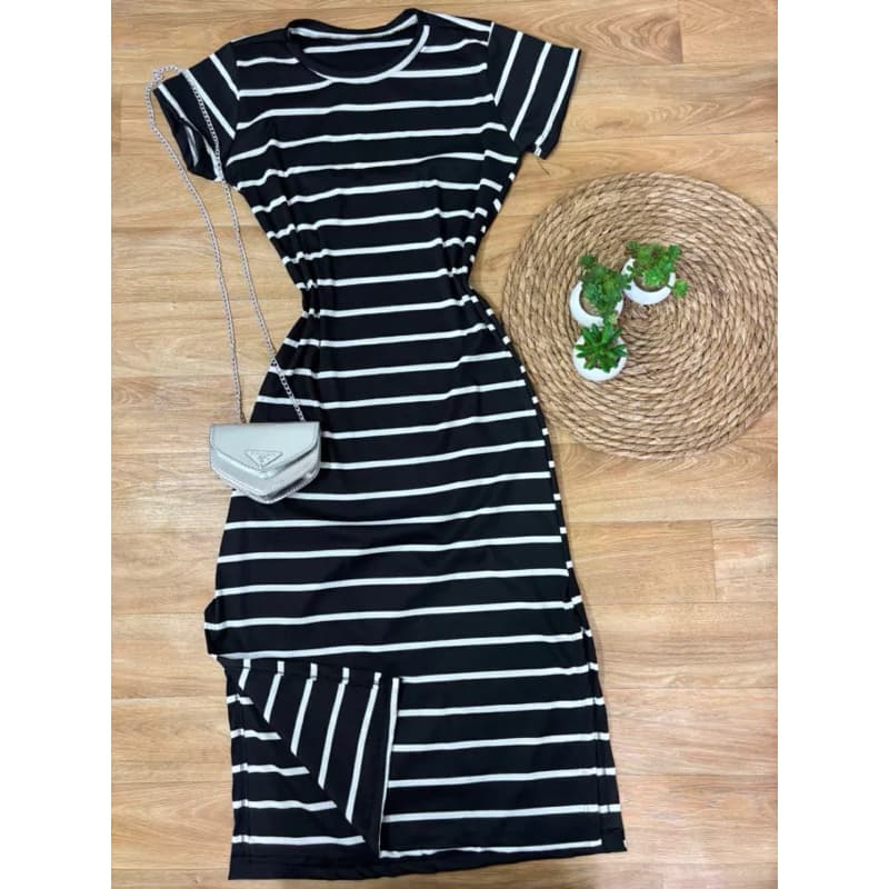 Vestido mídi malha canelada - Moda evangélica