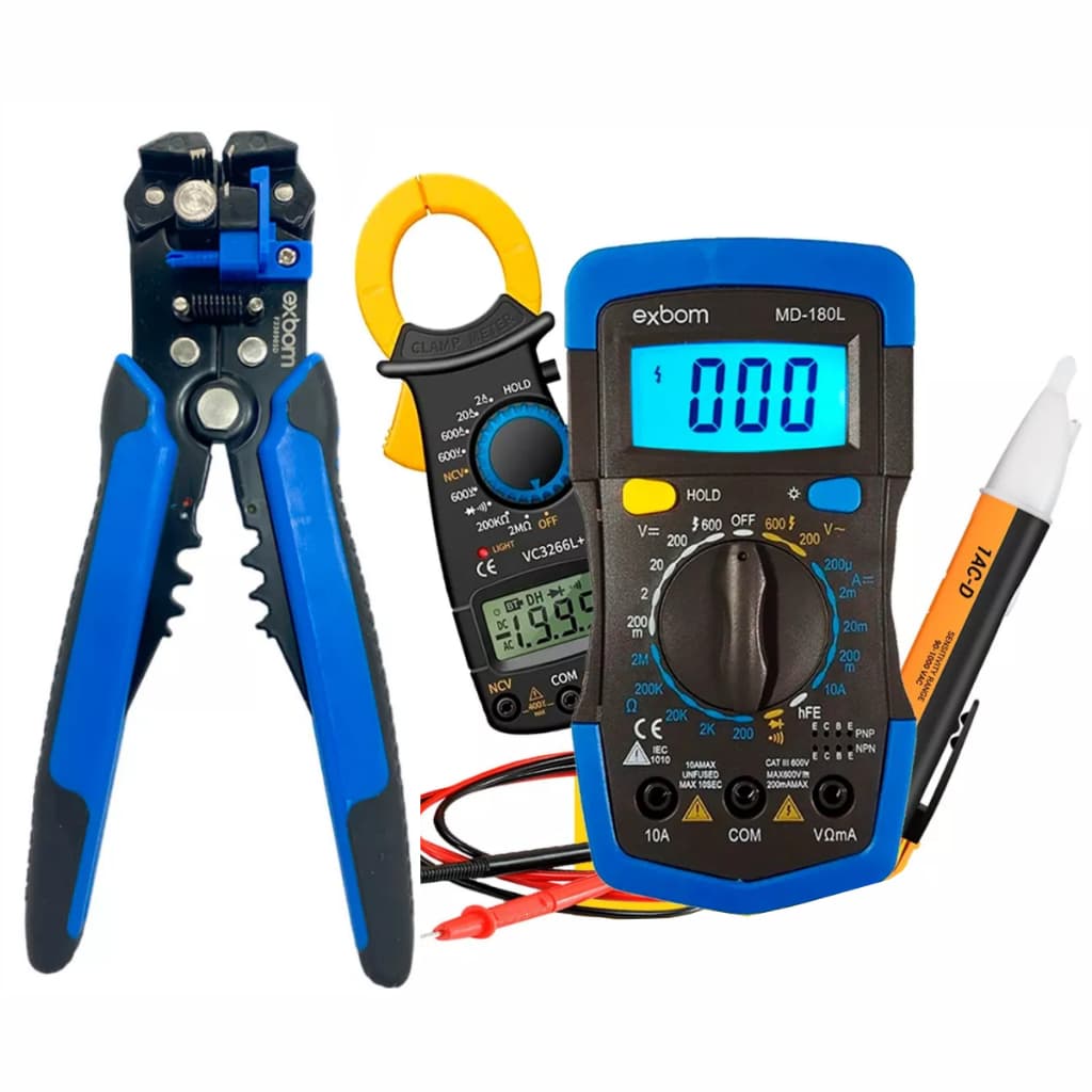 Kit Multímetro Digital + Amperimetro + Desencapador + Caneta Tensão KIT COMPLETO