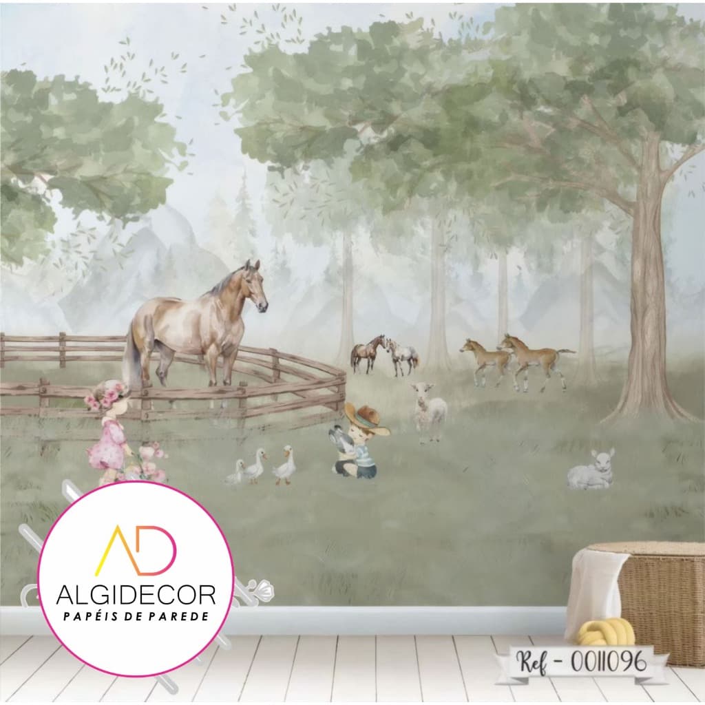 Papel de parede infantil lavável fosco vinil fazendinha menina menino (metro quadrado) Algidecor