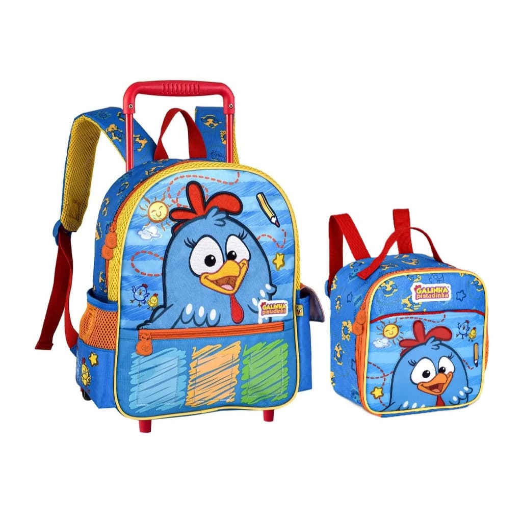 Kit Mochila de Carrinho + Lancheira Térmica Galinha Pintadinha Oficial