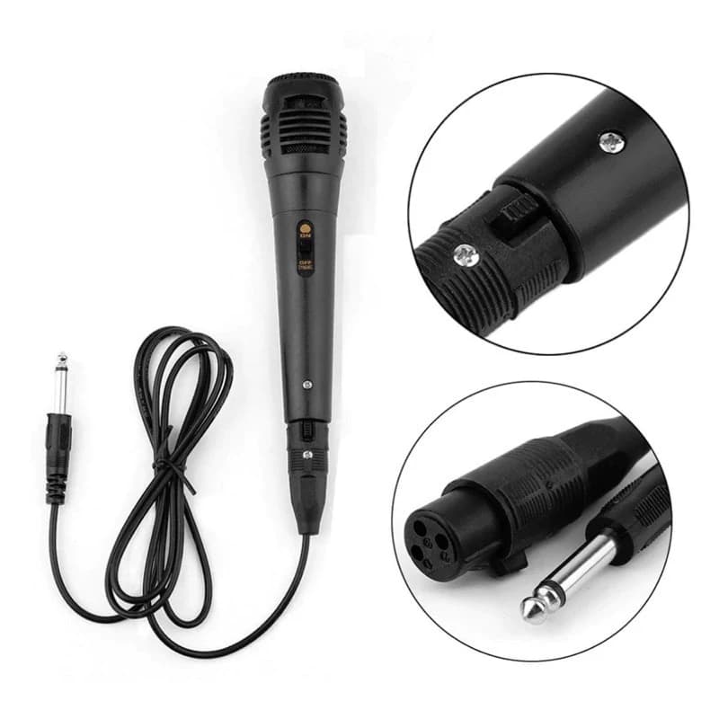 Microfone Dinâmico Profissional Com Cabo 2,5 Metros P10 para Karaokê Caixa de Som e Instrumentos