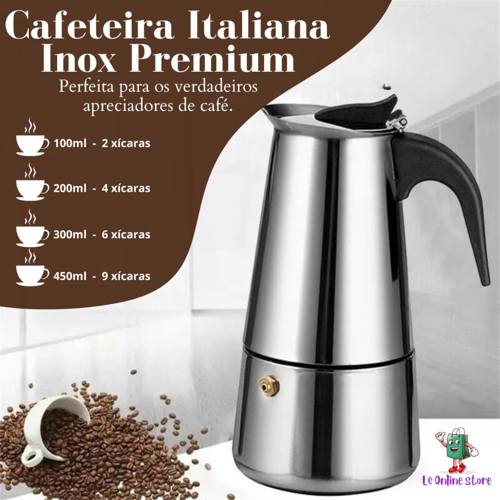 Cafeteira Italiana Inox Premium – Serve até 9 xícaras
