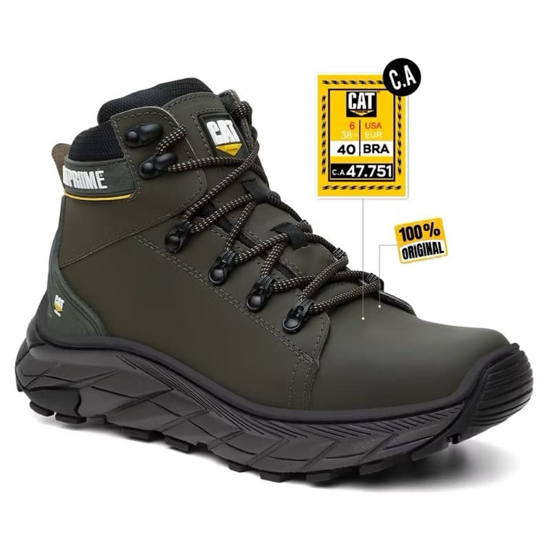 Bota Coturno Cat Masculino Conforto CA Segurança Couro Trilha Trabalho Composite