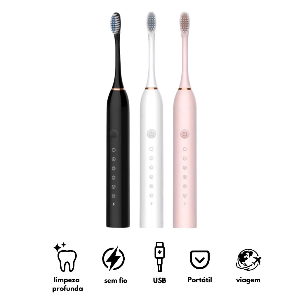 Escova Dental Elétrica USB Carga 6 Engrenagem À Prova D'água 4 Escovas Cabeças De Substituição