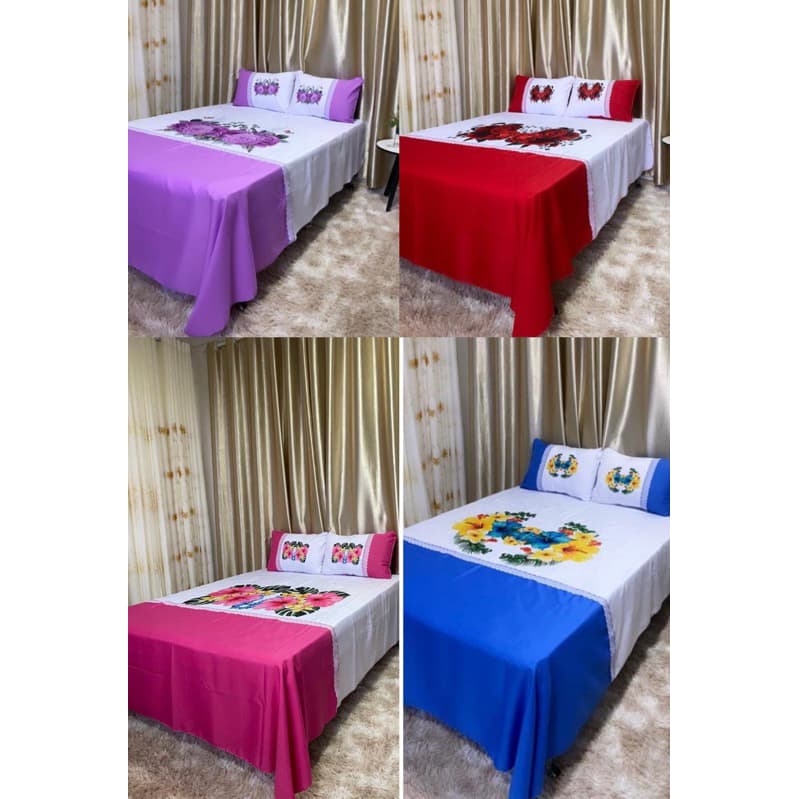 Jogo QUEEN Pintado com Fronhas Colcha de Barra Cobre Leito Floral