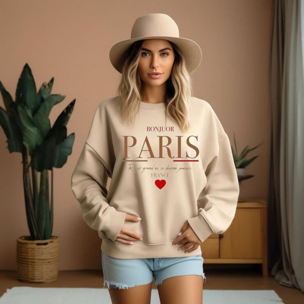 Moletom Casaco Agasalho Gola Careca Flanelado Sem Capuz Estampado Paris Bonjuor