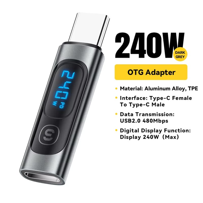 Adaptador Tipo C Para Tipo C Com Display 240w Otg - Essager