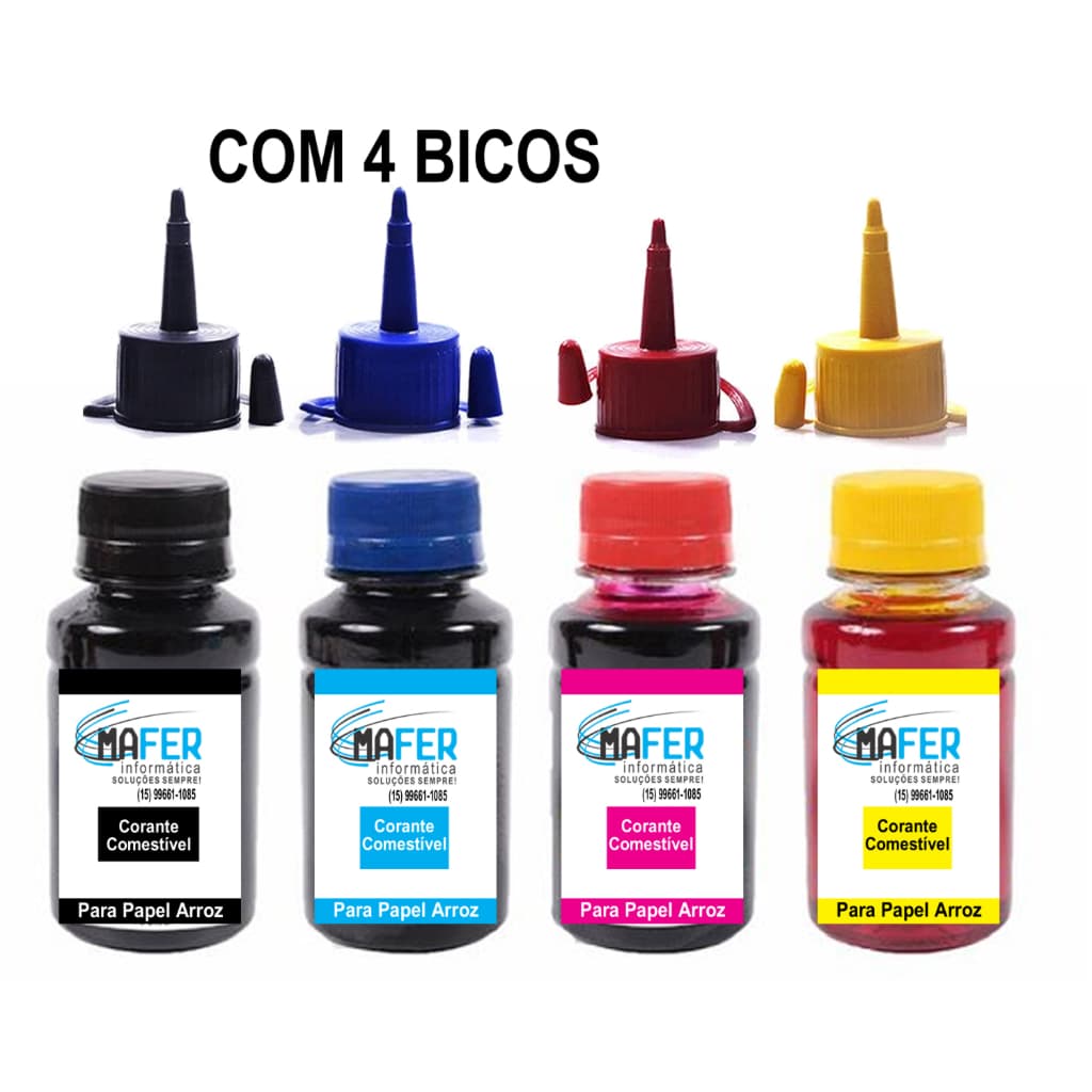 4 Tinta Comestível Para Impressora Papel Arroz 4x75ml + Bicos