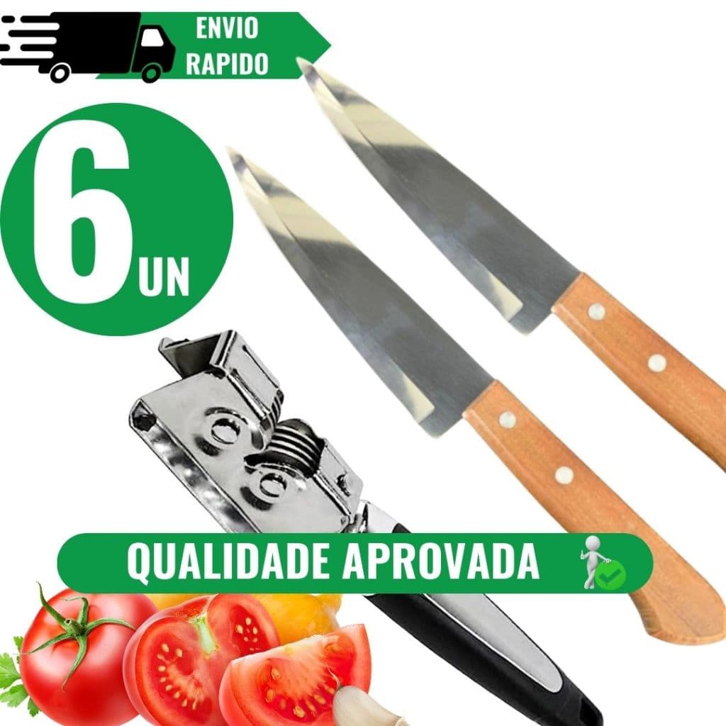 kit 2 facas de cozinha 6´´ aço inox mais Afiador amolador profissional