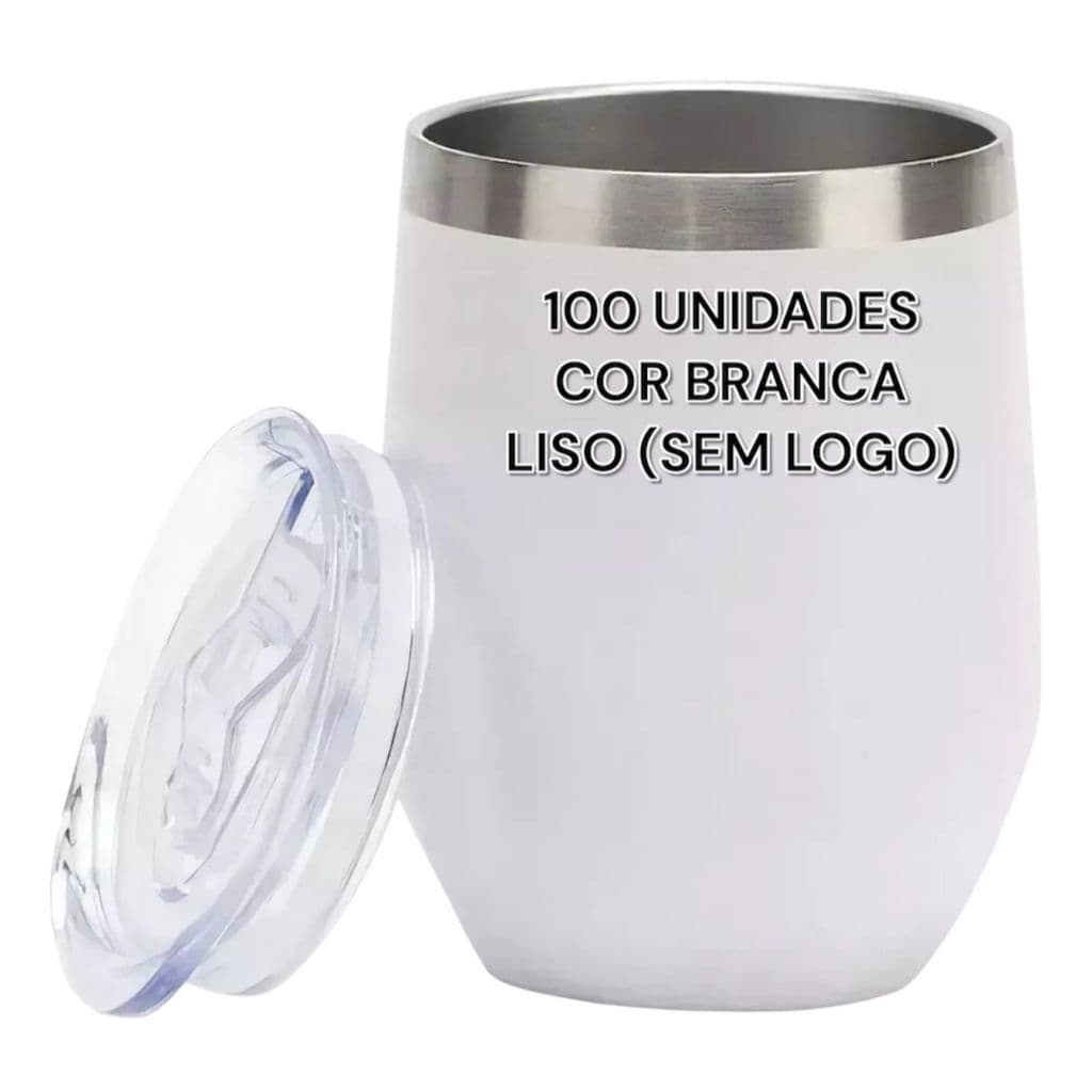 Kit 100 Unidades Copo Cuia Térmica Sem Logo 350ml Com Tampa Somente Cor Branca