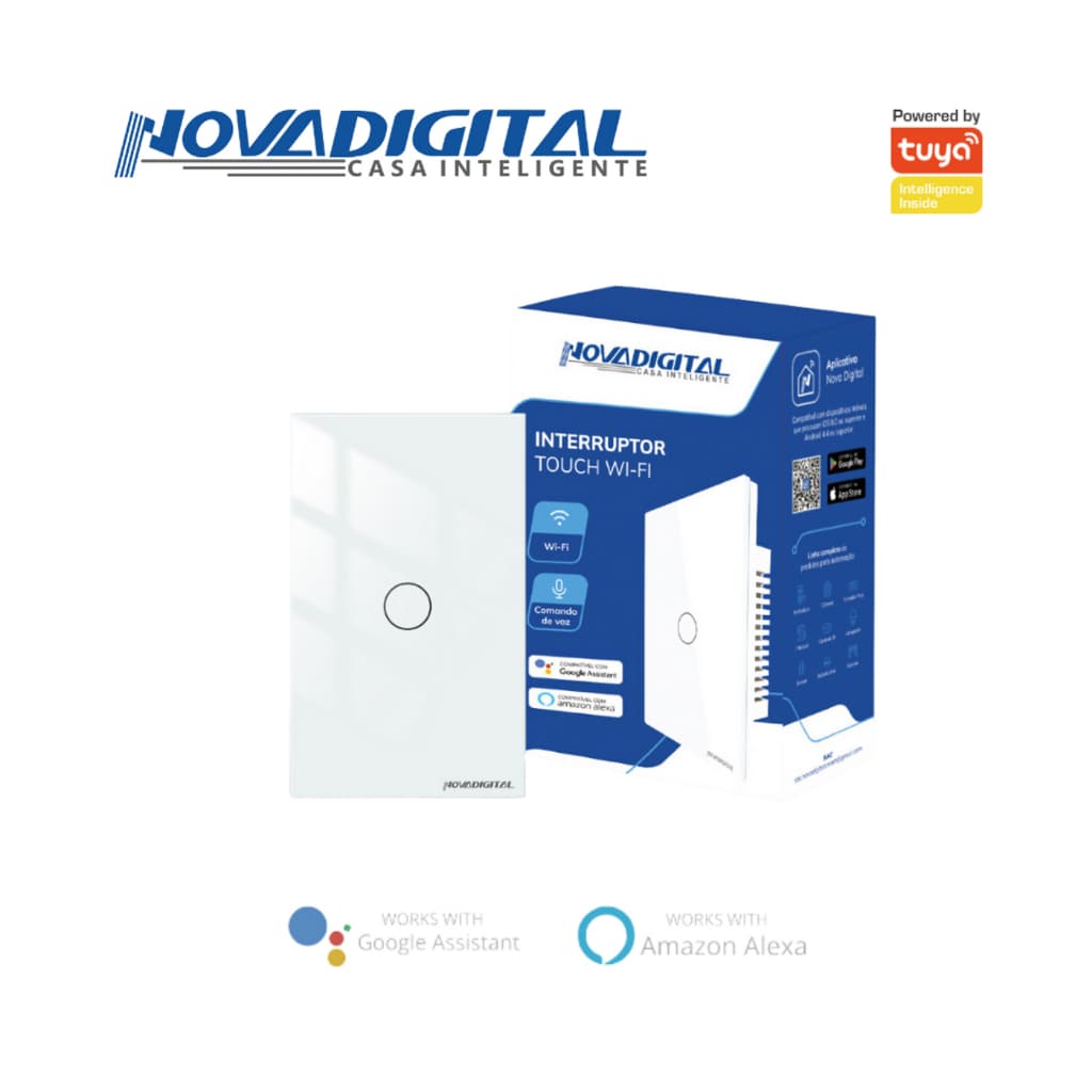Interruptor Touch 1 Botão,2 Botões, 3 botões ,4 botões Wi-fi Novadigital   - 4x2 BRANCO- PRETO Alexa