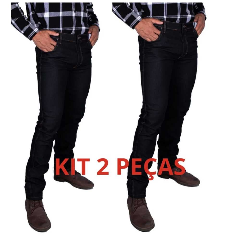 Kit 2 Calças Jeans Masculina Tradicional Reta Trabalho com Elastano