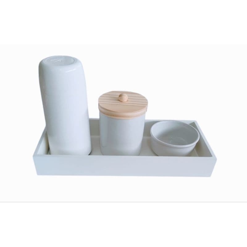 kit Higiene Bebê Porcelana Pote Molhadeira Térmica.