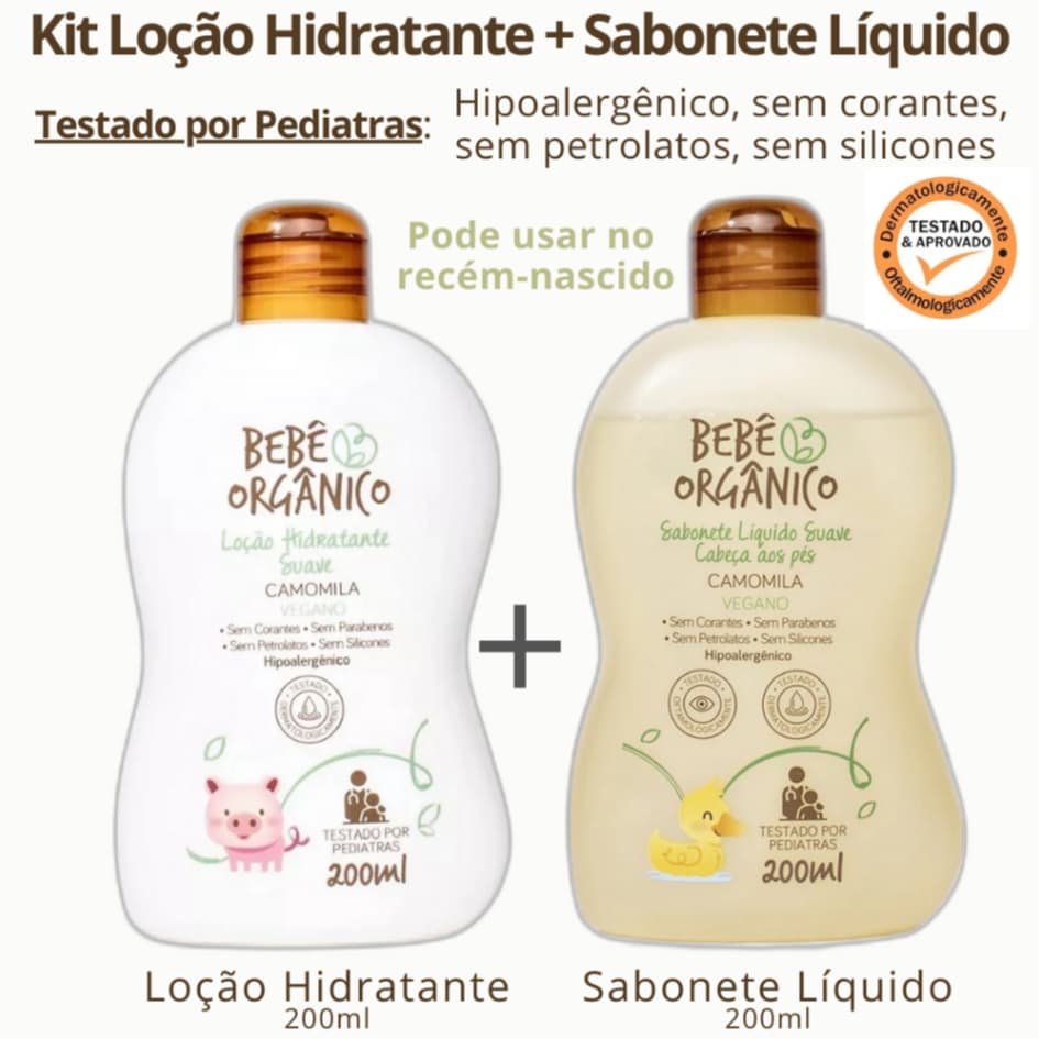 Kit Loção Hidratante + Sabonete Líquido da Bebê Orgânico 200 ml cada