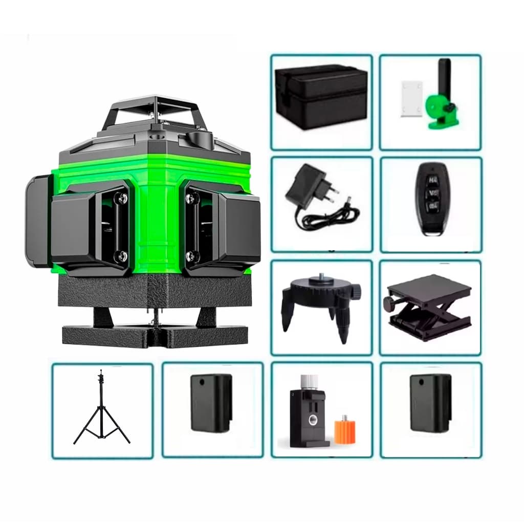 Nível Laser 16 Linhas Profissional 4D com Tripé kit completo