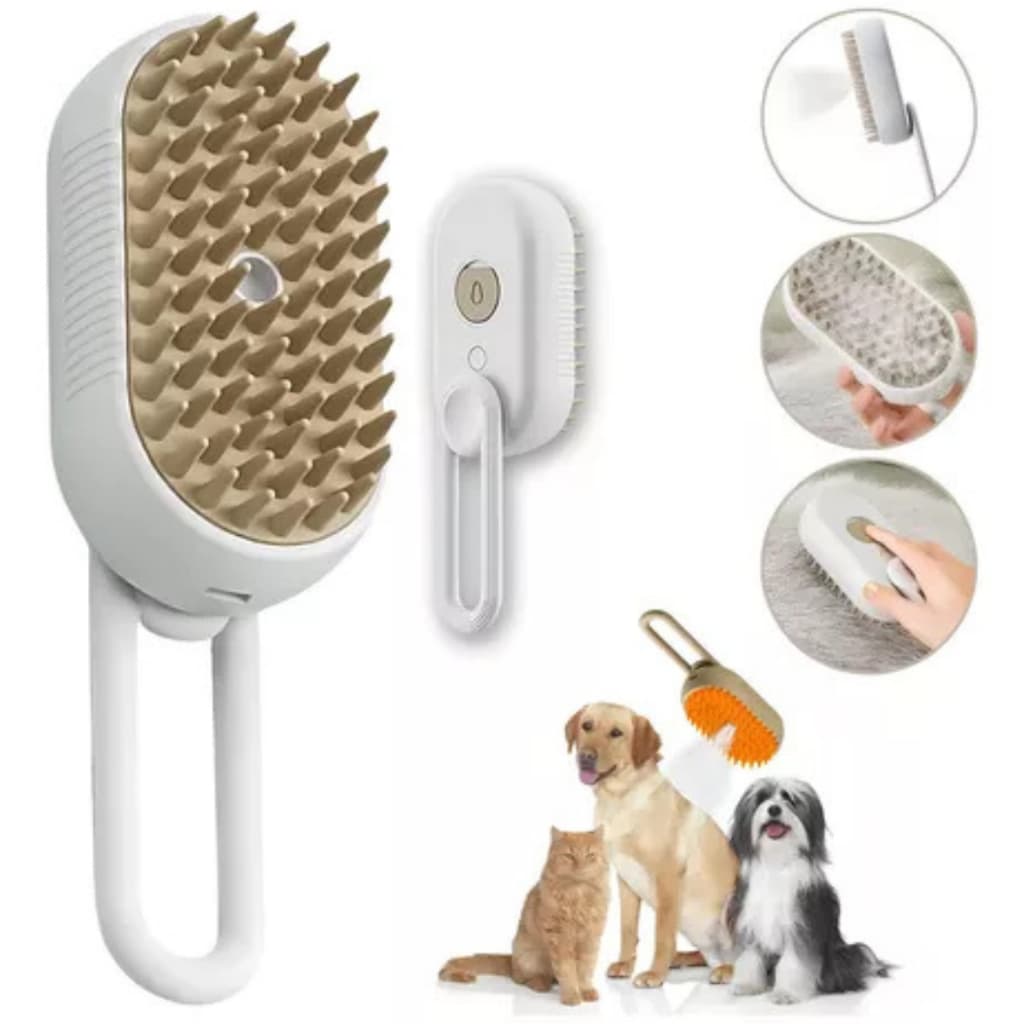 Escova a Vapor Gatos Cachorro 3 Em 1 Rasqueadeira Pet Flexivel Brinquedo Pet Escova Elétrica para Massagem Pet a Vapor