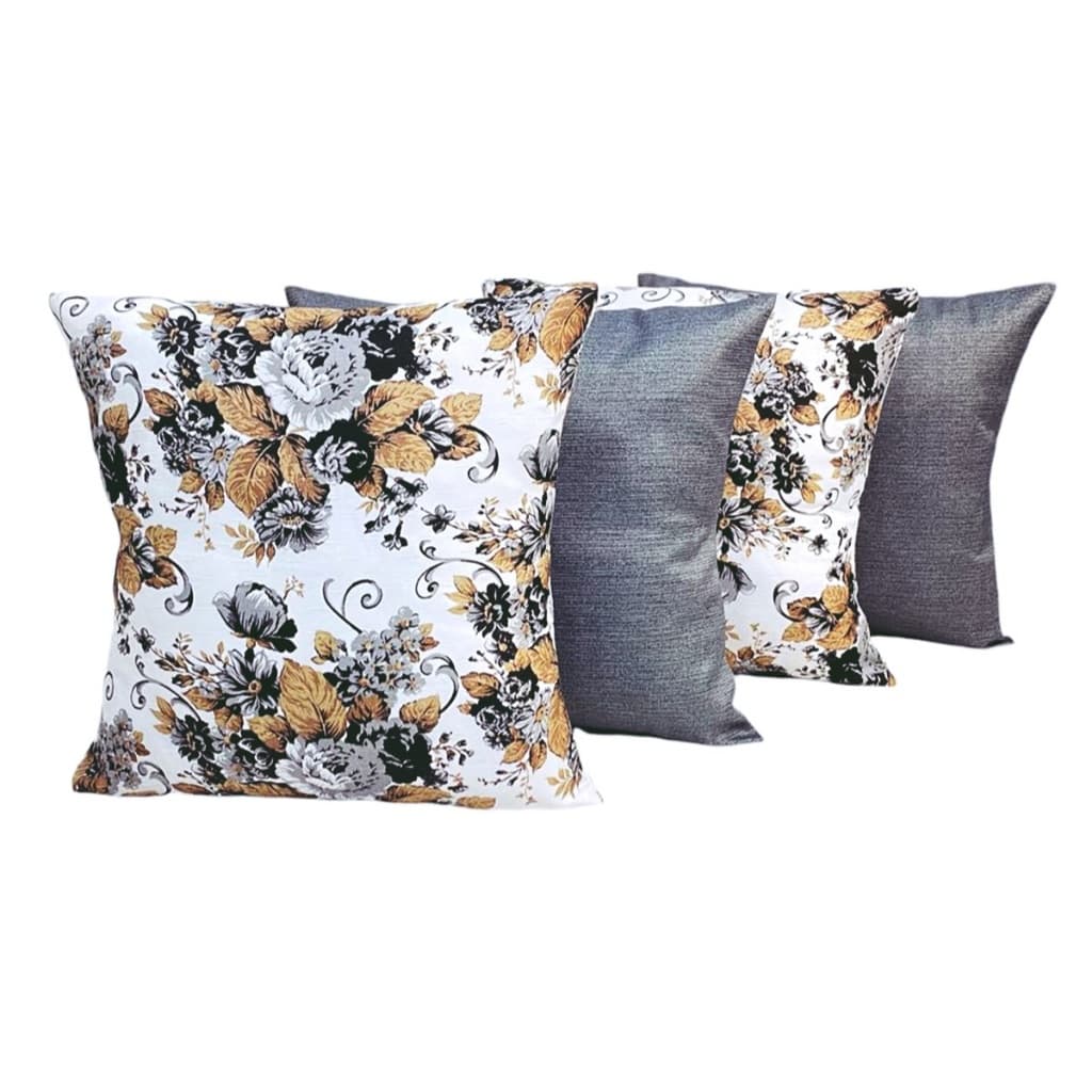 KIT 4 CAPAS 2 BRANCA DE FLOR PRETA  2 CINZA LISAS 45X45CM COM ZIPER ESCONDIDO