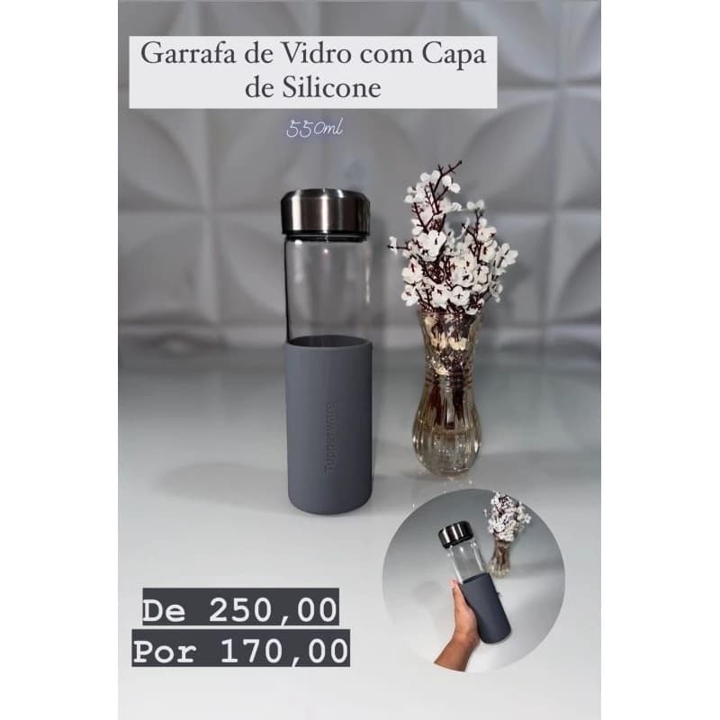 GARRAFA DE VIDRO COM PROTETOR DE SILICONE TUPPERWARE IMPORTADA