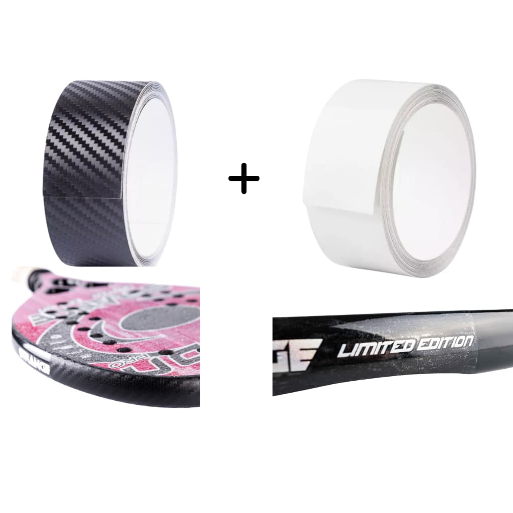 Fita protetora raquete de beach tennis Transparente e Carbon - Kit 2un de 5 metros