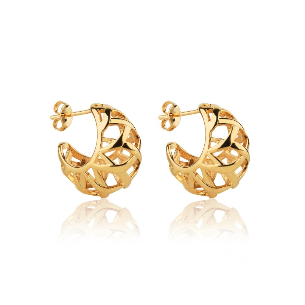 BRINCO BANHADO A OURO 18K ARGOLA GEOMÉTRICA VAZADA PAR DE BRINCOS FEMININO FOLHADO SEMIJOIA - HANDORA