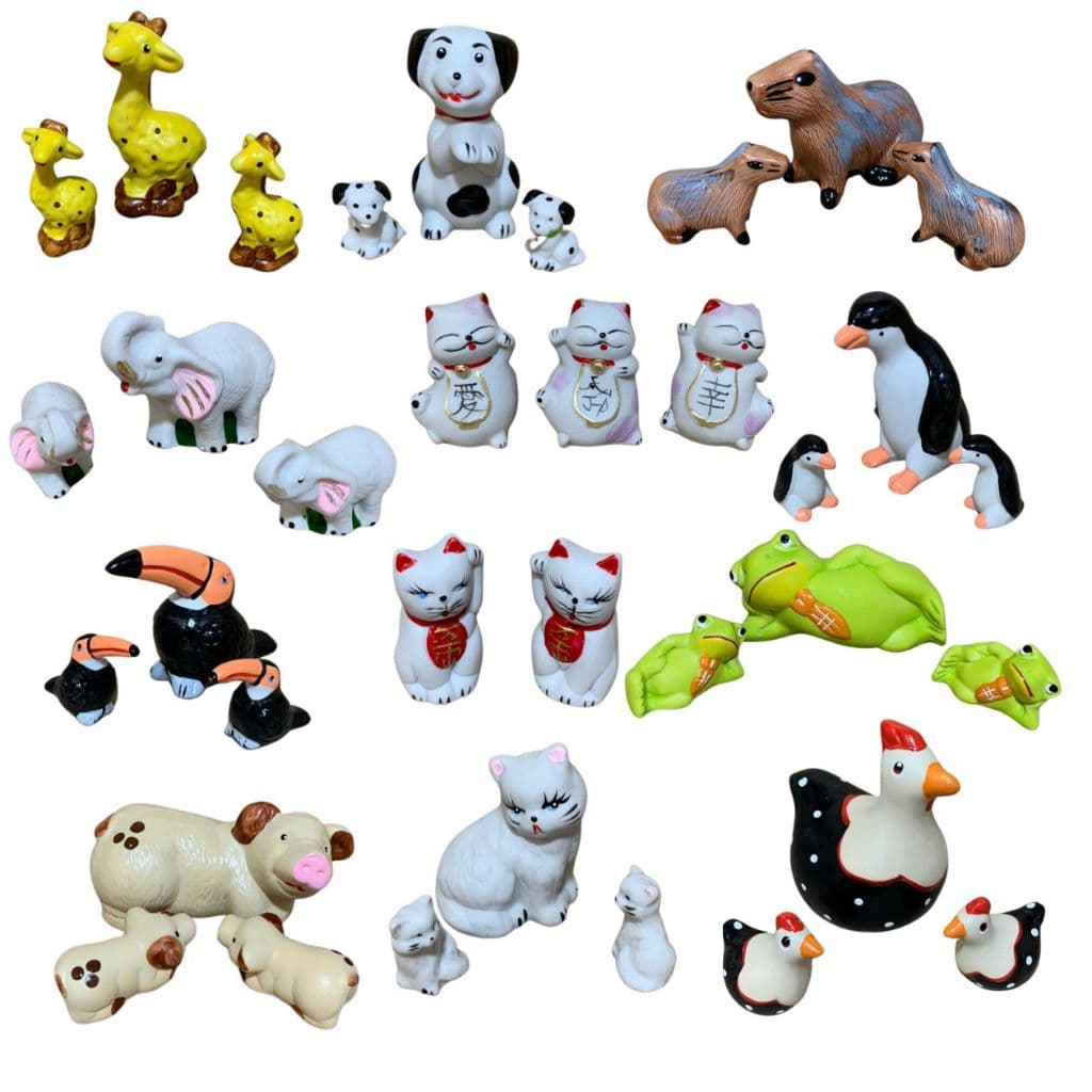 Miniaturas Trio de Familia Animais Porcelana Decoração Enfeite Bichinhos