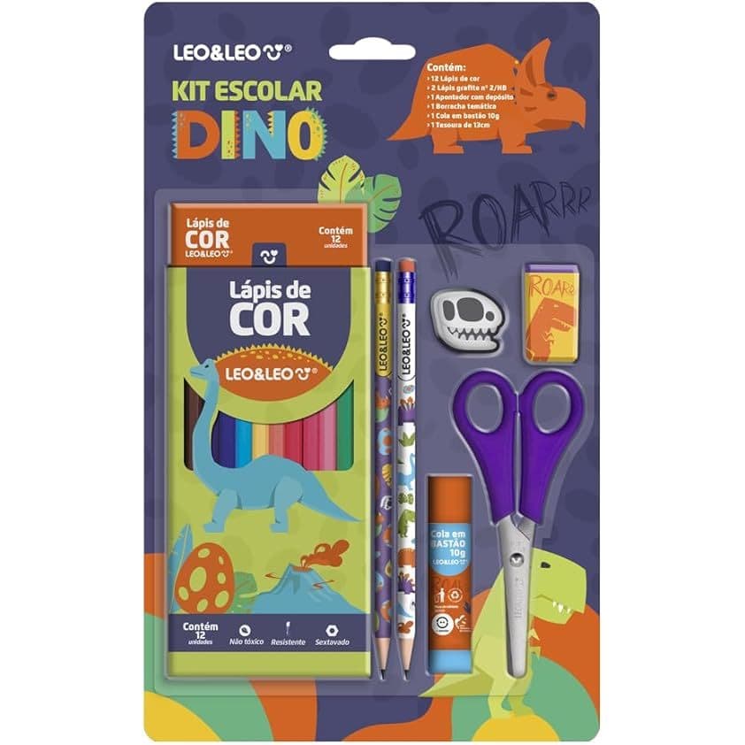 Kit Lápis de Cor 12 Cores Dino Leoeleo