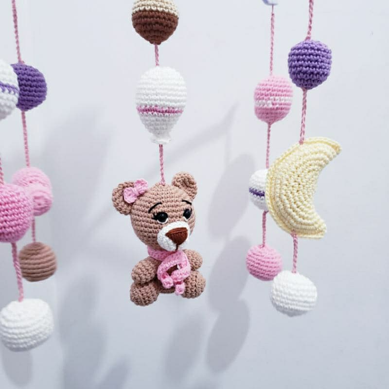 Mobile musical e Girat贸rio ursinha, bal茫o, nuvem, amigurumi