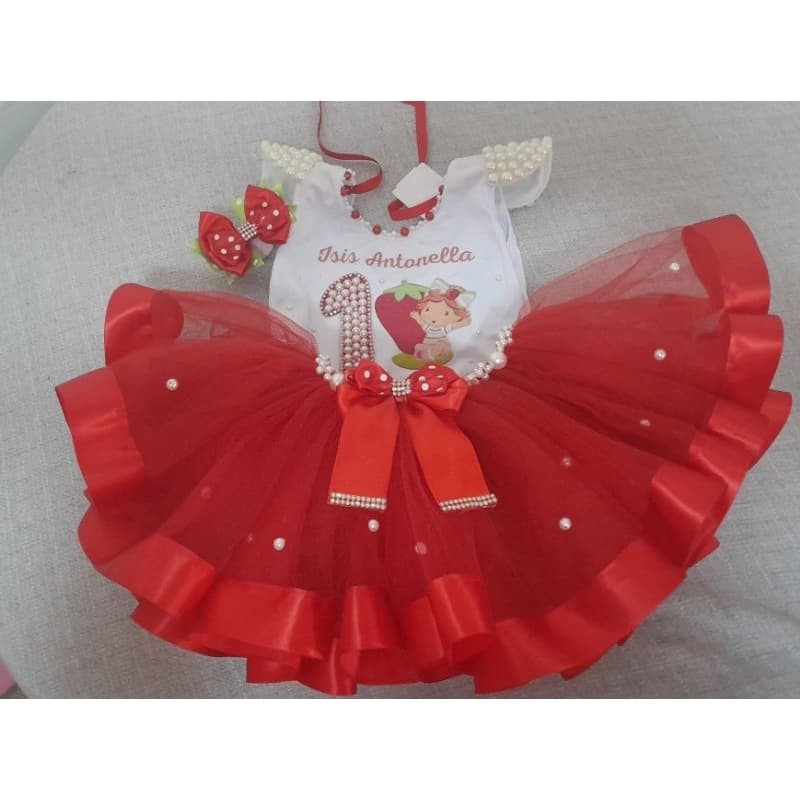 Fantasia temática tutu super luxo Moranguinho baby