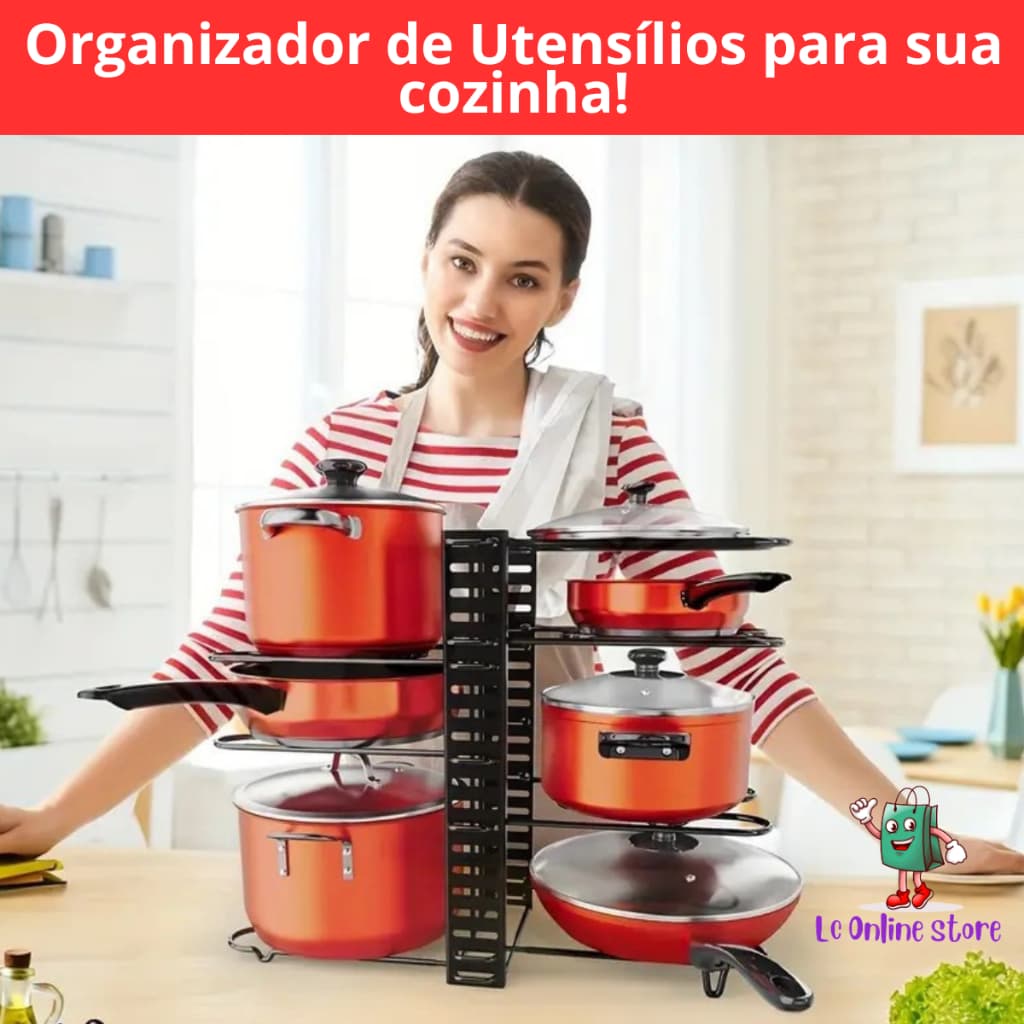 Organizador de Utensílios para Cozinha - Panelas, Frigideiras, Tampas, Assadeiras Ajustável Rack Pia