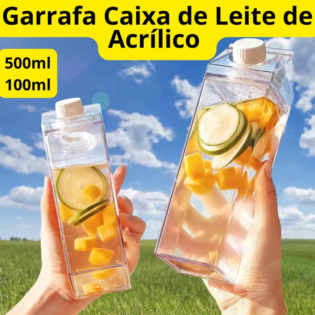 Garrafa Caixa de Leite de Acrílico Transparente Leite Chá Sucos Vitaminas Portátil Geladeira