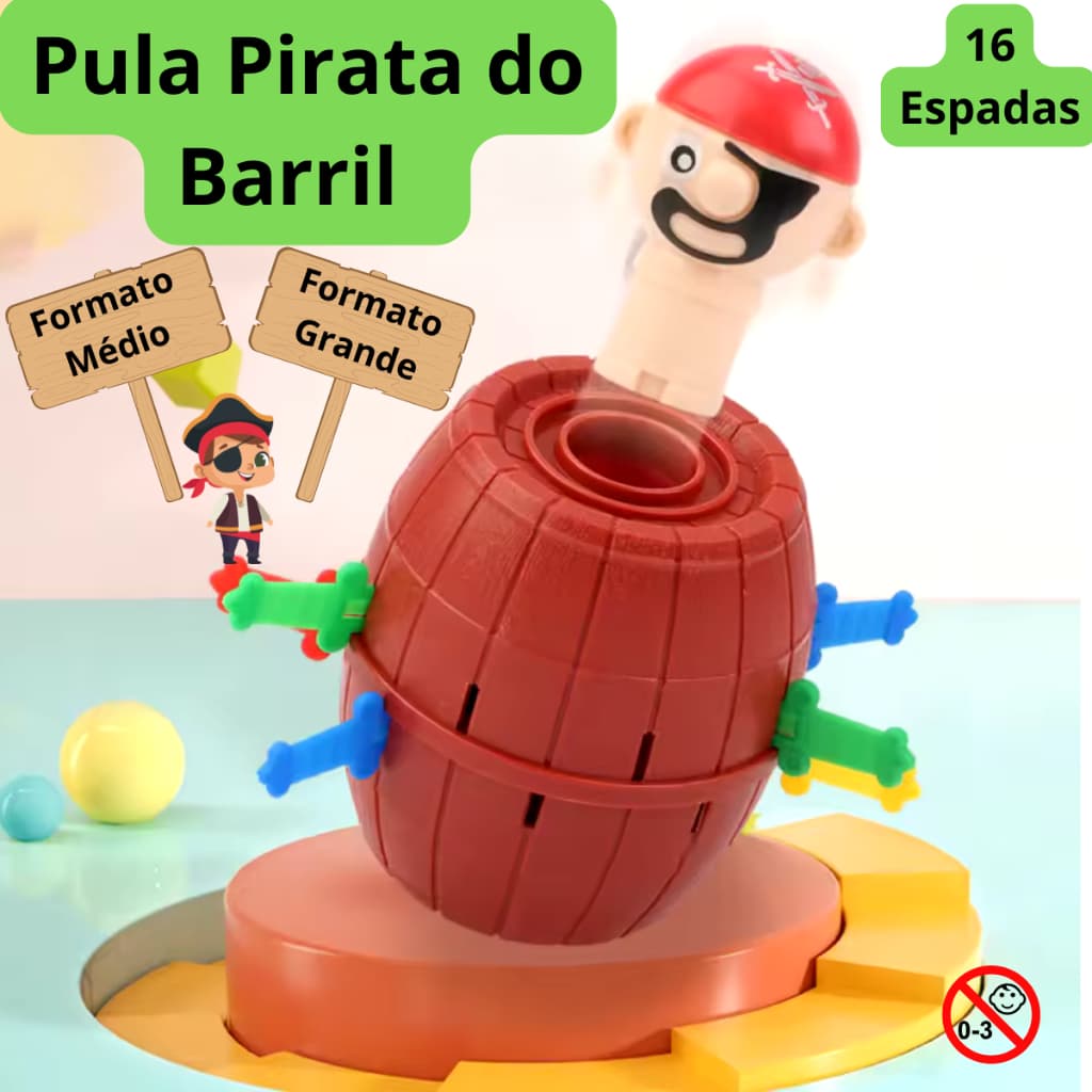 Jogo Infantil Pula Pirata do Barril - 16 peças -- Tamanho Médio e Grande