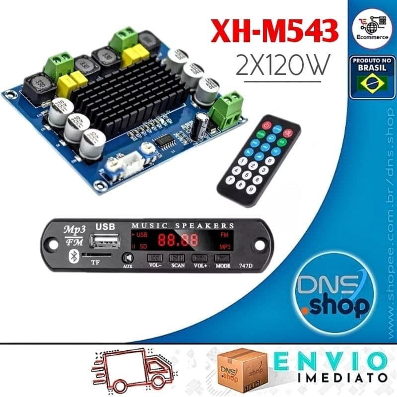 Kit Decodificador Bluetooth + Amplificador TPA3116-D2 canal estéreo 2*120W (Função troca de pastas)