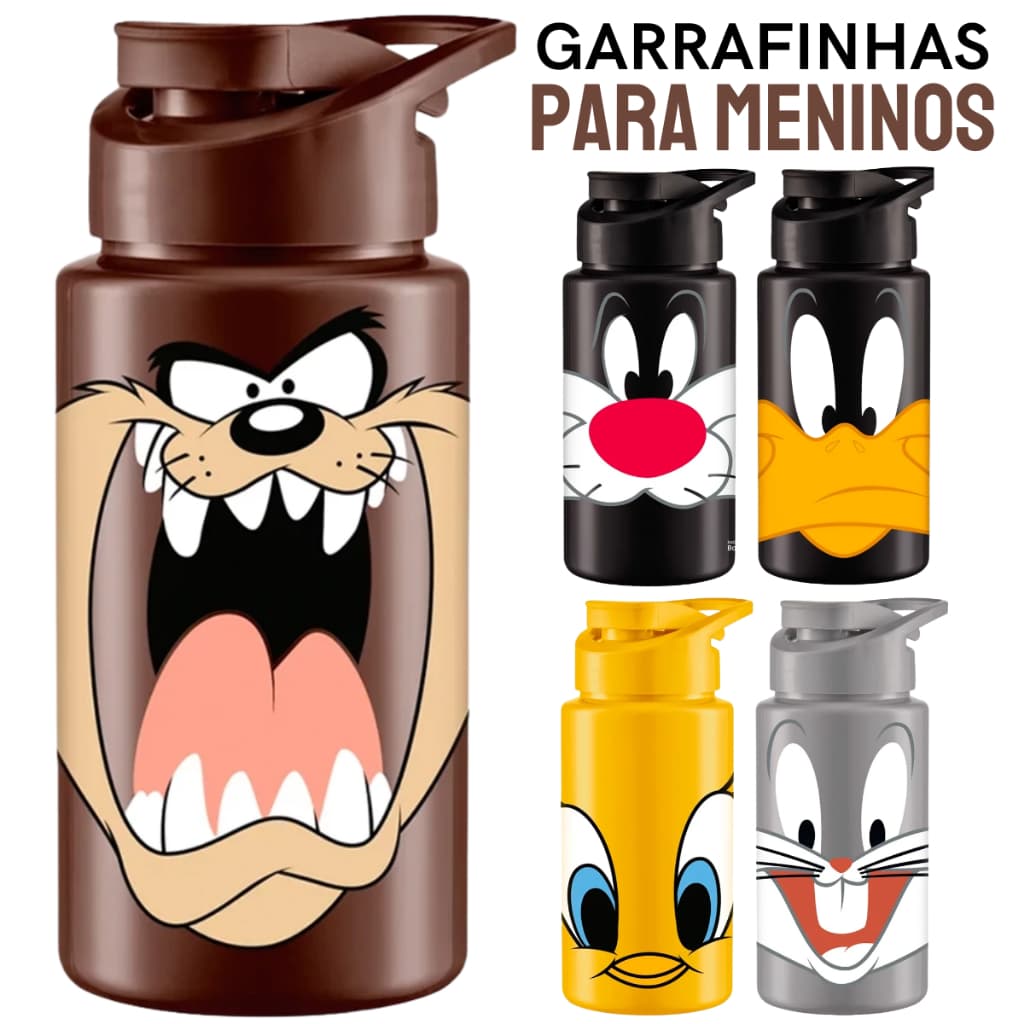 Squeeze Garrafinha Masculina Garrafa de Água Infantil Para Menino Temática 500Ml Escola Volta Aulas