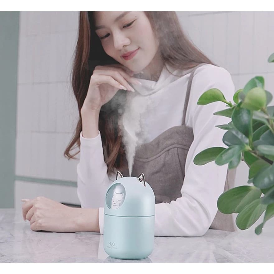 Umidificador Gatinho LED Aroma Difusor Purificador Ar Ambientes