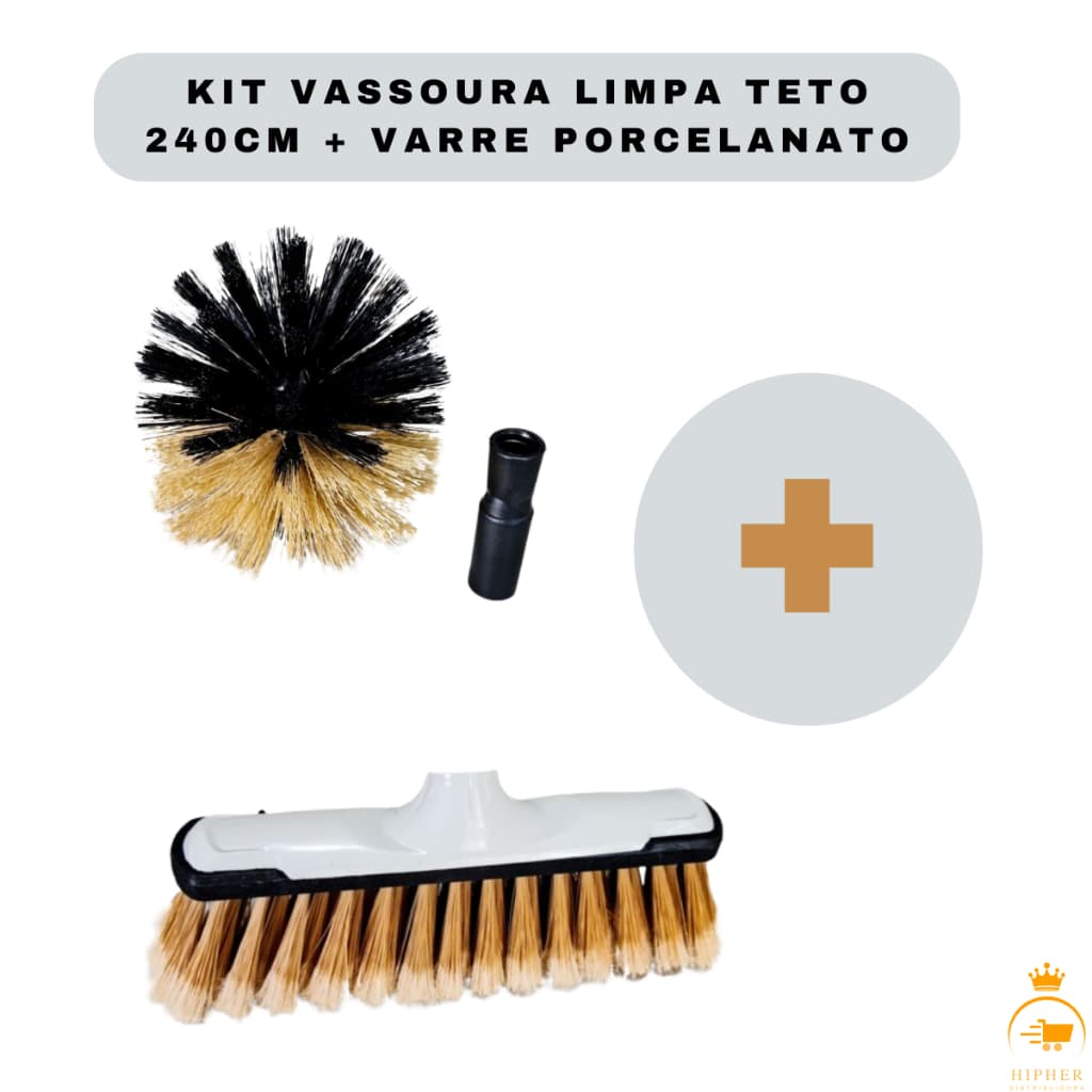 Vassoura Limpa Teto 240cm + Varre Porcelanato | Cerdas Macias | Pisos e Tetos