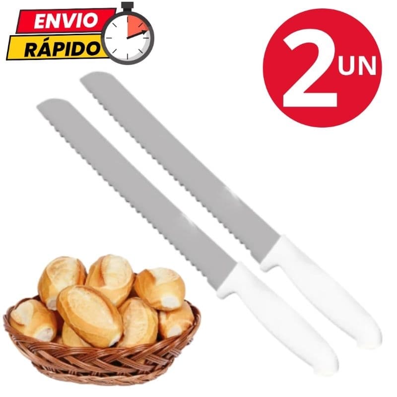 Kit 2 Peças Faca de Pão Bolo Torta Serrilhada em Aço Inoxidável Para Casa Cozinha