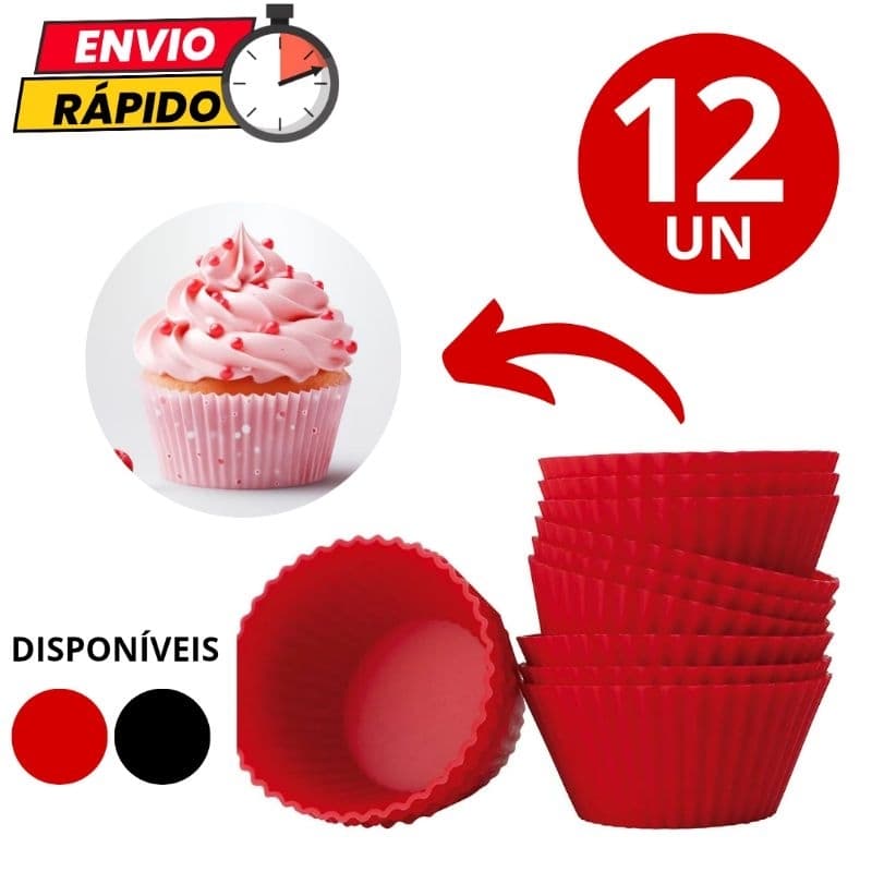 Kit 12 Peças Forminha Assadeira de Silicone Para Cupcake Para Cozinha Casa Confeitaria Culinária