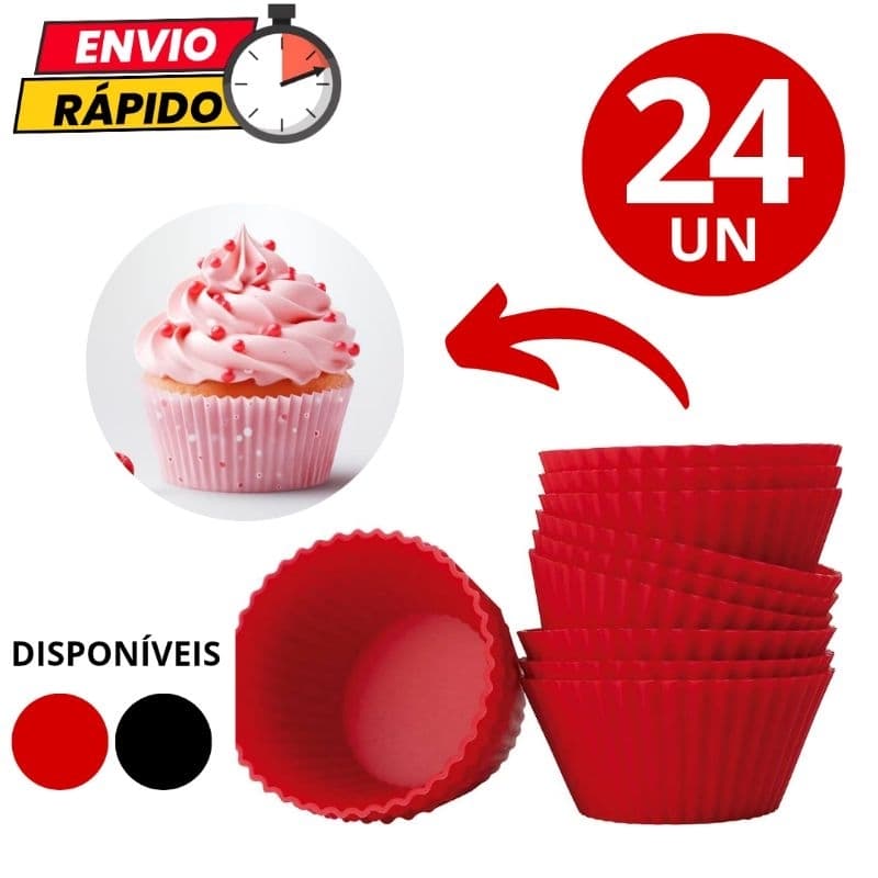 Kit 24 Peças Forminha Assadeira em Silicone Para Cupcake Para Casa Cozinha Culinária Confeitaria