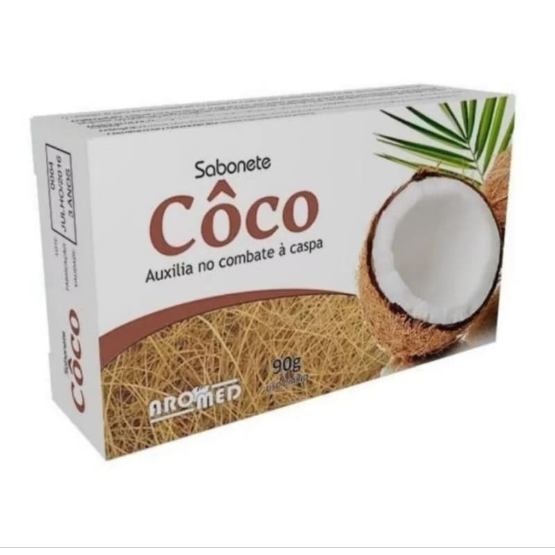 Kit 12 Unidades Sabonete De Côco Aromed 90G Uso Diário Auxilia no Combate a Caspa