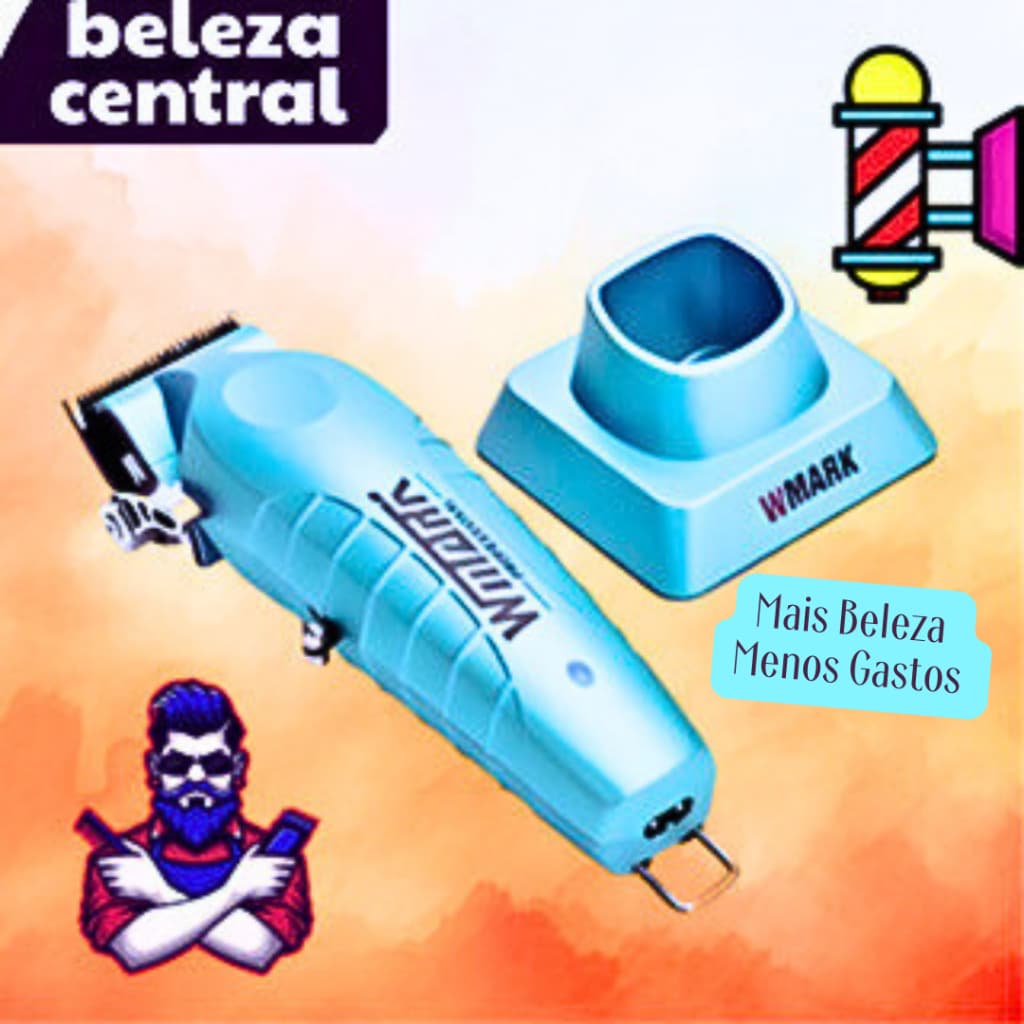 Máquina de Corte de Cabelo Wmark NG 133 Azul - Blindagem Integrada - Profissional - 110v/220v - Com Base de Carregamento